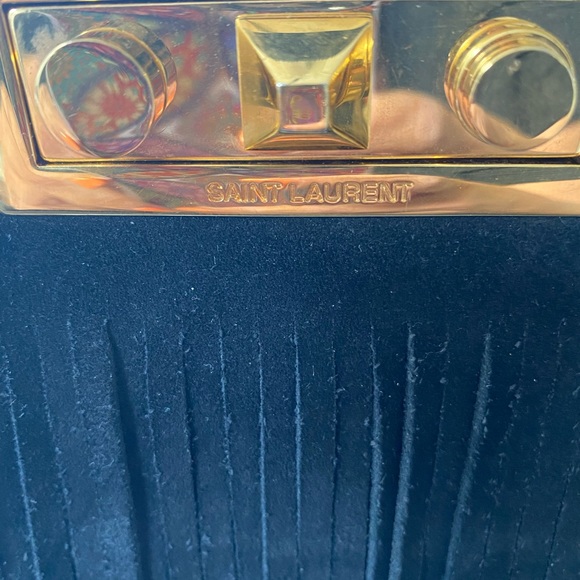 SAINT LAURENT ELEGANT BLACK Suede Layers of Fringes lined Beautifully with Gold - Picture 10 of 16